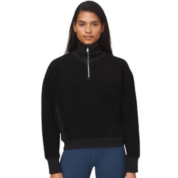 Lululemon Women's Black Sherpa Half Zip Pullover Sweater - Picture 1 of 12